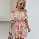 One-Shoulder Tie-Dye Dress Summer Casual Home Wear