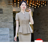Fashion V-Neck Apricot Color Business Dress Women's Suit