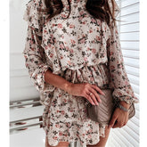 Floral Print Dress For Women Casual Long Sleeve Dress Party