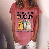 Women's Cute Cat Graphic T-Shirt Casual Crewneck Short Sleeve Summer Top For Cat Lovers And Everyday Wear