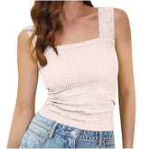 New Slim Fit Square Neck Vest Summer Fashion Jacquard Sleeveless Top For Women Clothing
