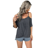 Summer New European And American Style Casual Women's Wear Solid Color Off-the-shoulder T-shirt