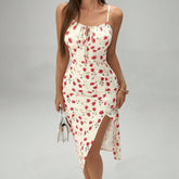 Summer Printed Suspender Split Dress Fashion Slim Lace-up Long Dresses For Women Clothing