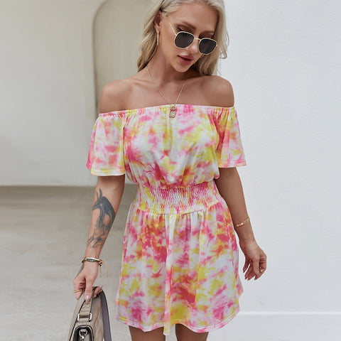 One-Shoulder Tie-Dye Dress Summer Casual Home Wear