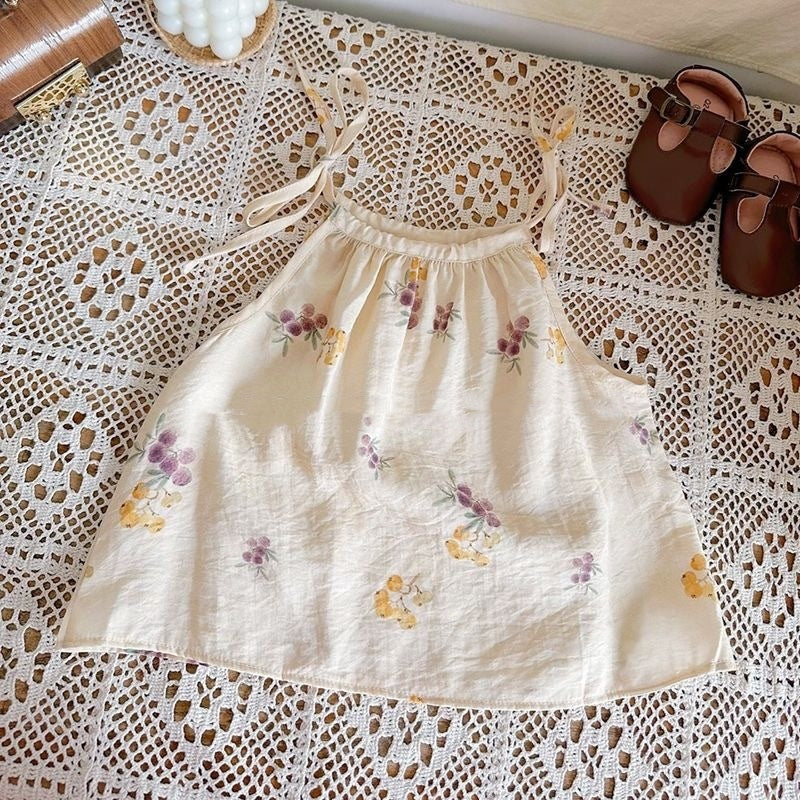 Girls' Summer Over Cute Suspenders Little Girl Sleeveless Printed Top