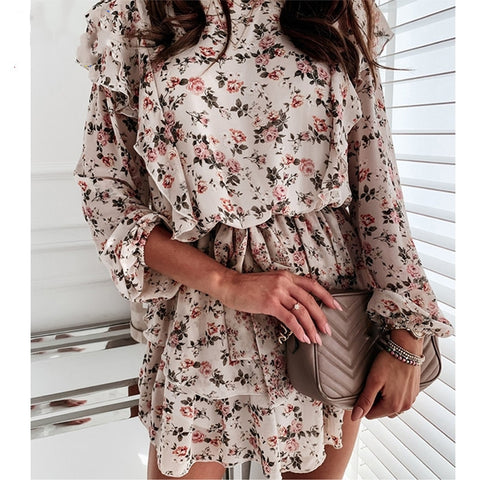 Floral Print Dress For Women Casual Long Sleeve Dress Party