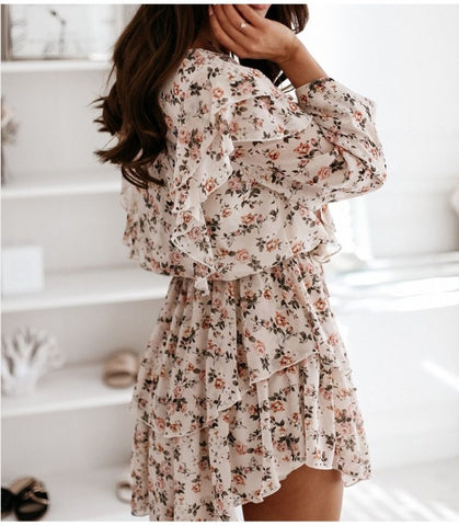 Floral Print Dress For Women Casual Long Sleeve Dress Party