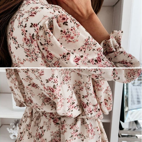 Floral Print Dress For Women Casual Long Sleeve Dress Party