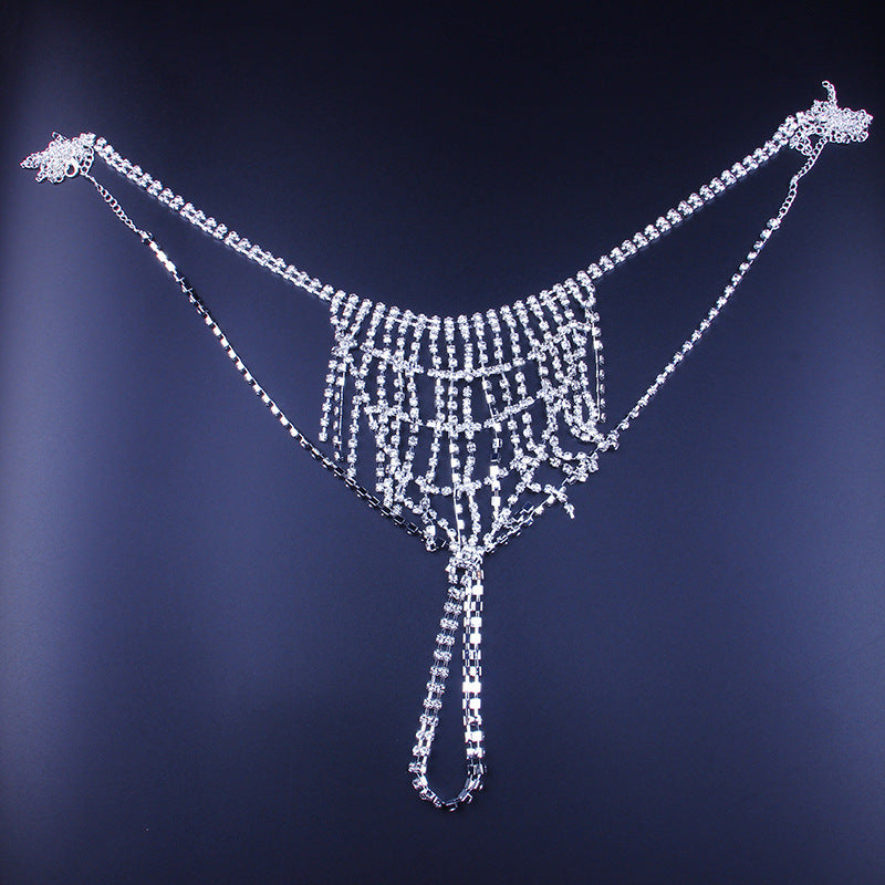 Sexy Stage Costume Women Chain Shiny Rhinestone Bikini Crystal Party