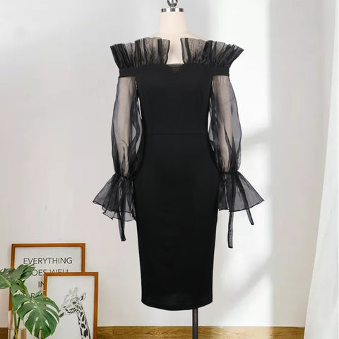 Sexy Perspective Stitching Halter High Waist Large Size Slim Business Wear Women's Dress