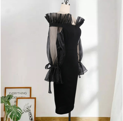 Sexy Perspective Stitching Halter High Waist Large Size Slim Business Wear Women's Dress