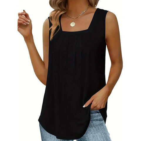 2 Pack Summer Tank Tops For Women Loose Fit Pleated Square Neck Sleeveless Tops