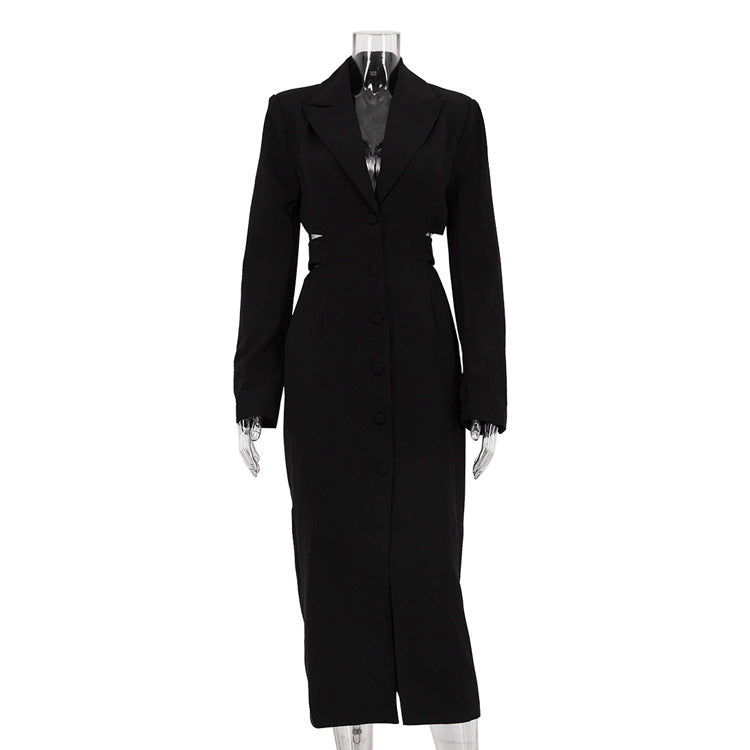 Hollow-out Midriff Single-breasted Long Sleeve Business Suit And Dress