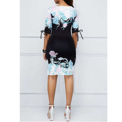 European And American Large Size Digital Printing Slim Sheath Large Size Stretch Business Dress Women