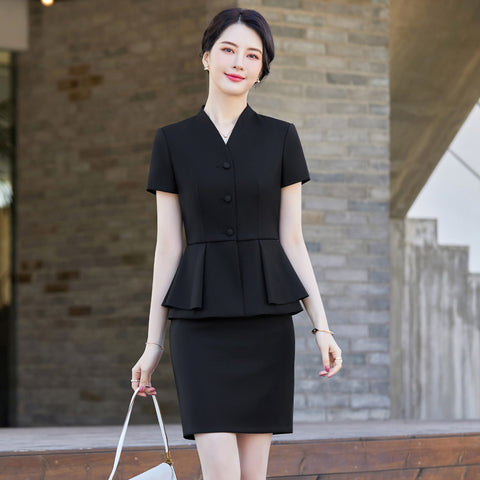 Fashion V-Neck Apricot Color Business Dress Women's Suit