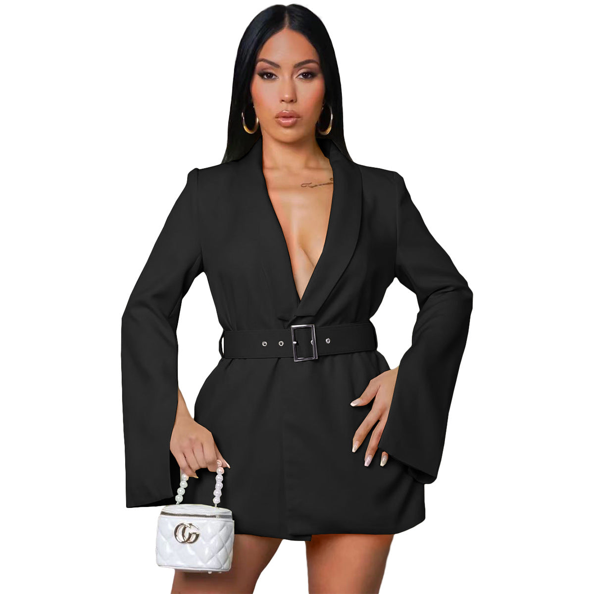 Fashion Casual Air Layer Business Dress Including Belt