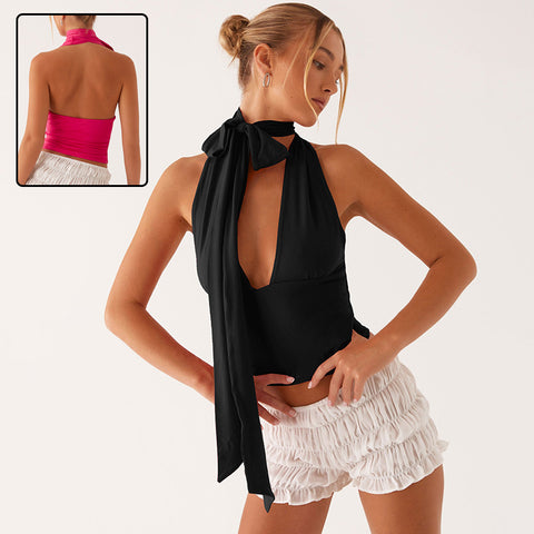 Deep V-neck Halter Tops Summer Fashion Y2K Sleeveless T-shirt For Women Clothing