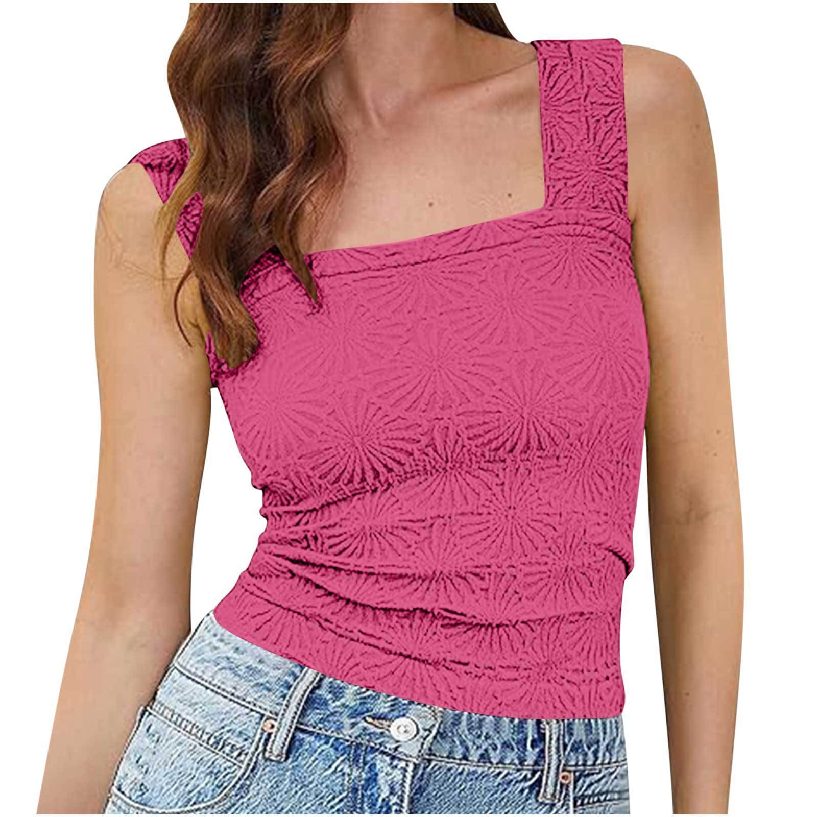 New Slim Fit Square Neck Vest Summer Fashion Jacquard Sleeveless Top For Women Clothing