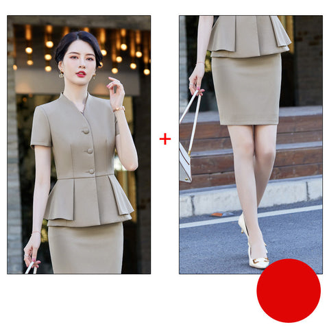 Fashion V-Neck Apricot Color Business Dress Women's Suit
