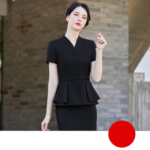 Fashion V-Neck Apricot Color Business Dress Women's Suit