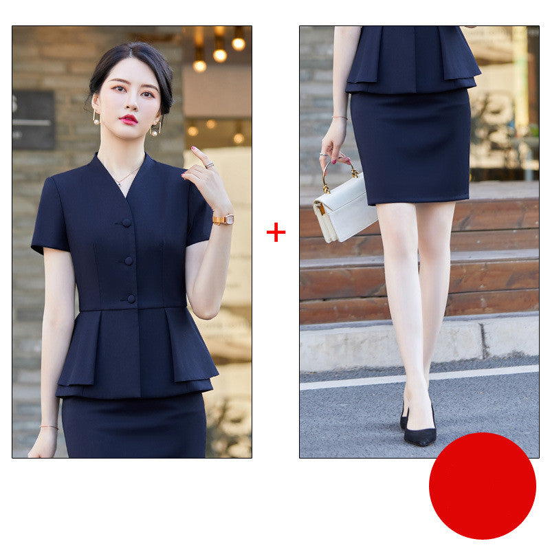 Fashion V-Neck Apricot Color Business Dress Women's Suit