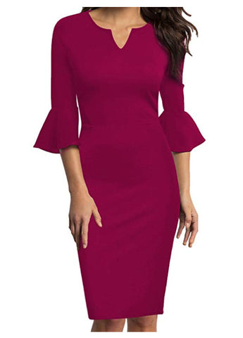 Fall New Business Suit Mid-length 34 Flare Sleeve Dress