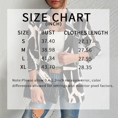 Women's Abstract Print Blazer Button Front Lapel Long Sleeve Office Blazer Elegant Work Jacket For Women