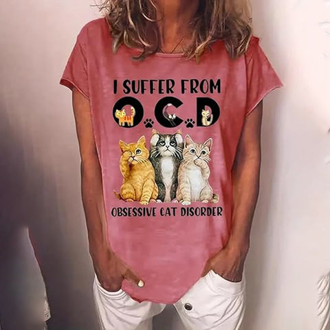 Women's Cute Cat Graphic T-Shirt Casual Crewneck Short Sleeve Summer Top For Cat Lovers And Everyday Wear