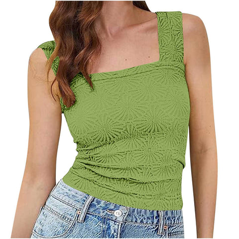 New Slim Fit Square Neck Vest Summer Fashion Jacquard Sleeveless Top For Women Clothing