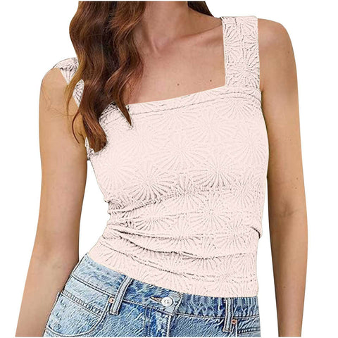 New Slim Fit Square Neck Vest Summer Fashion Jacquard Sleeveless Top For Women Clothing
