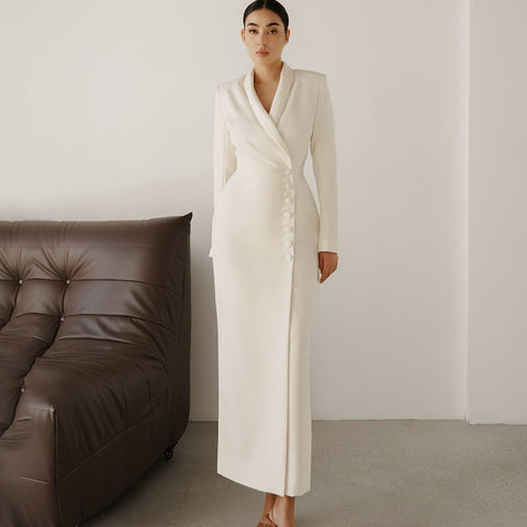 Solid Color Long Sleeve Button Coat Business Suit And Dress
