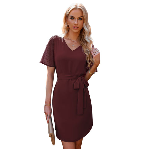Women's Business Wear V-Neck Short Sleeve Dress