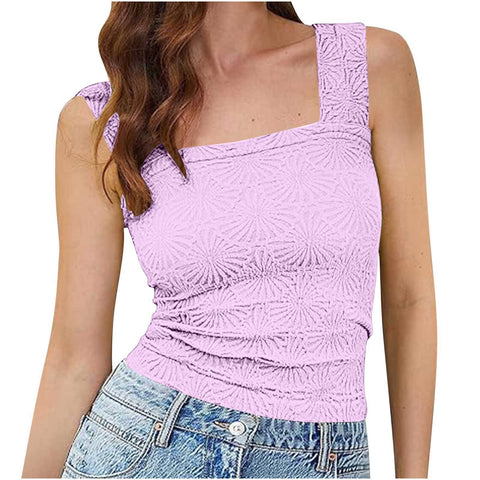 New Slim Fit Square Neck Vest Summer Fashion Jacquard Sleeveless Top For Women Clothing