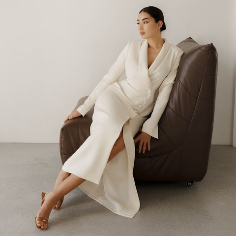 Solid Color Long Sleeve Button Coat Business Suit And Dress