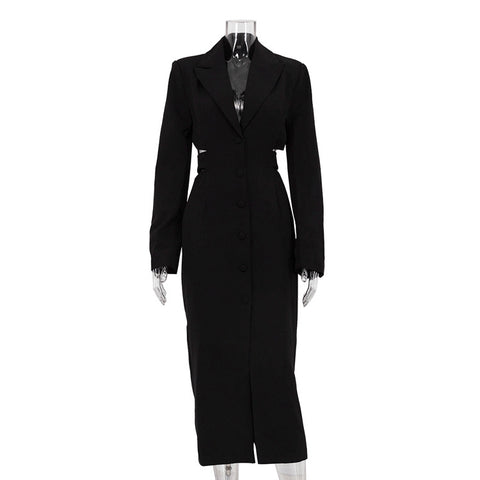 Hollow-out Midriff Single-breasted Long Sleeve Business Suit And Dress