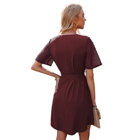 Women's Business Wear V-Neck Short Sleeve Dress