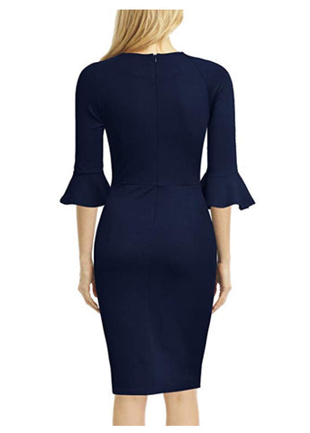Fall New Business Suit Mid-length 34 Flare Sleeve Dress