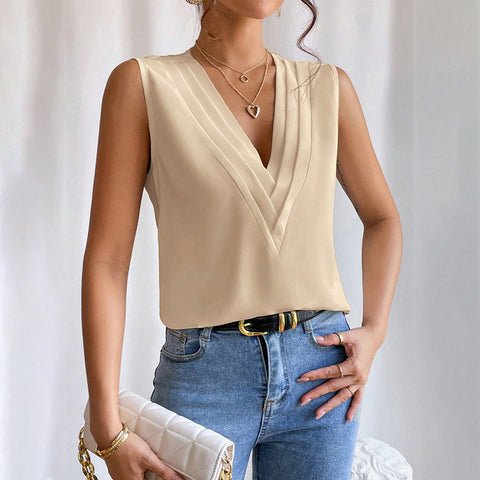 Women's Elegant V Neck Tank Tops Summer Casual Sleeveless Shirts