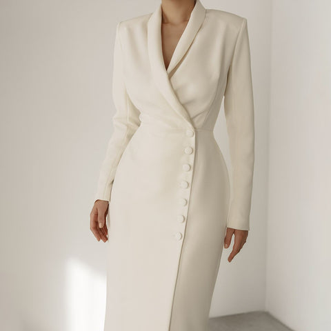 Solid Color Long Sleeve Button Coat Business Suit And Dress