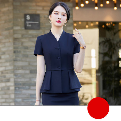 Fashion V-Neck Apricot Color Business Dress Women's Suit