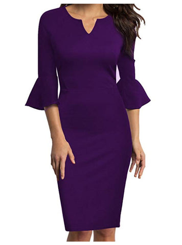Fall New Business Suit Mid-length 34 Flare Sleeve Dress