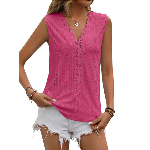 Lace Tops Women V-neck Sleeveless Hollow Out Vest Summer Tank