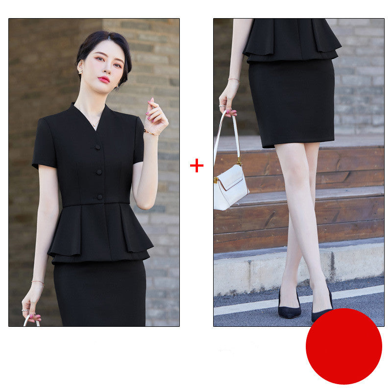 Fashion V-Neck Apricot Color Business Dress Women's Suit