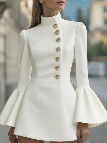 Solid Color Stand-up Collar Flared Sleeves Business Suit And Dress