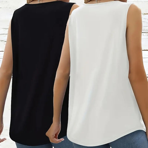 2 Pack Summer Tank Tops For Women Loose Fit Pleated Square Neck Sleeveless Tops