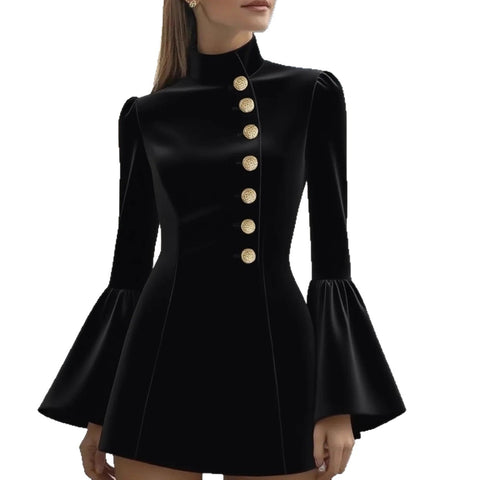 Solid Color Stand-up Collar Flared Sleeves Business Suit And Dress