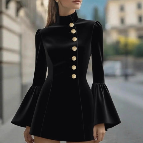 Solid Color Stand-up Collar Flared Sleeves Business Suit And Dress